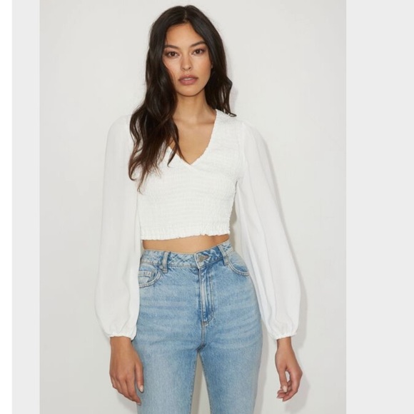 Dynamite White Ester Smocked Blouse - LIKE NEW - Picture 1 of 5